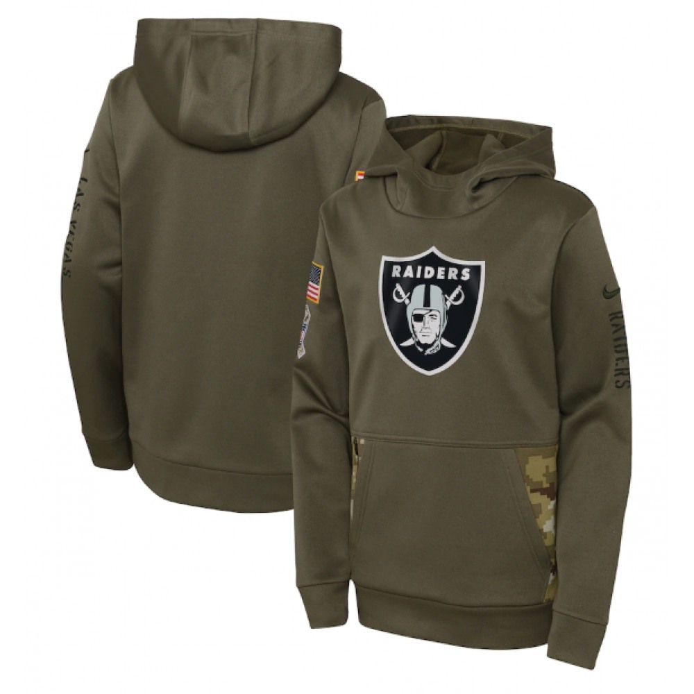 Youth Las Vegas Raiders 2022 Olive Salute to Service Therma Performance Pullover Hoodie Youth Las Vegas Raiders 2022 Olive Salute to Service Therma Performance Pullover Hoodie