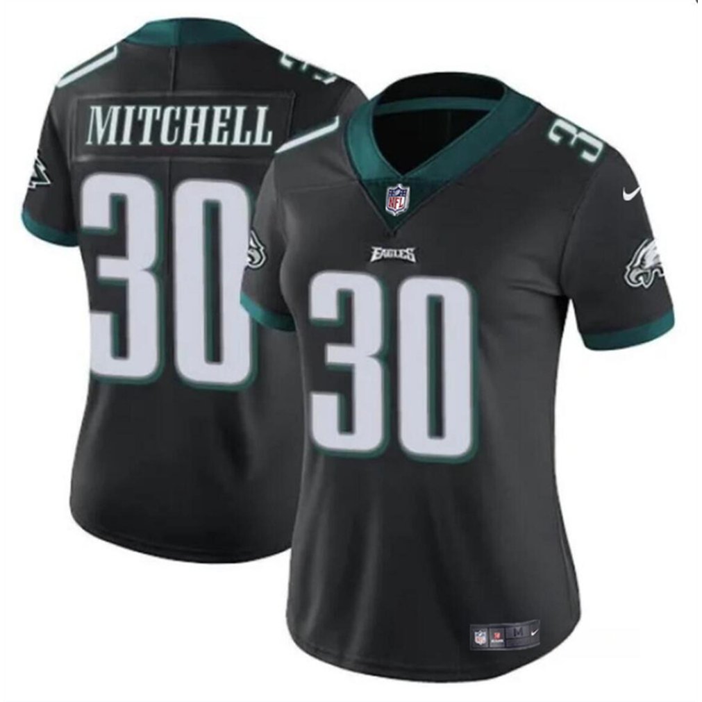 Women's Philadelphia Eagles #30 Quinyon Mitchell Black 2024 Draft Vapor Untouchable Limited Stitched Football Jersey(Run Small) Women's Philadelphia Eagles #30 Quinyon Mitchell Black 2024 Draft Vapor Untouchable Limited Stitched Football Jersey(Run Small)
