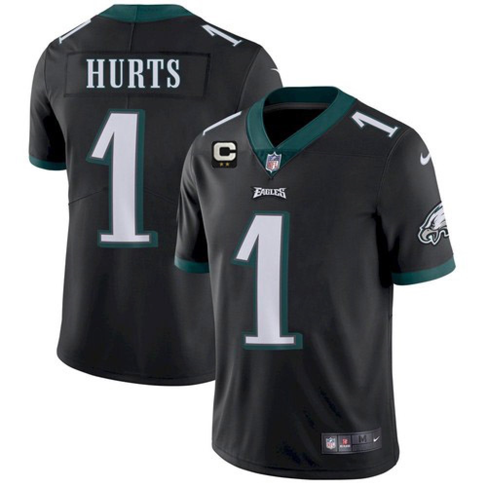 Men's Philadelphia Eagles #1 Jalen Hurts 2022 Black With 2-star C Patch Vapor Untouchable Limited Stitched Jersey Men's Philadelphia Eagles #1 Jalen Hurts 2022 Black With 2-star C Patch Vapor Untouchable Limited Stitched Jersey