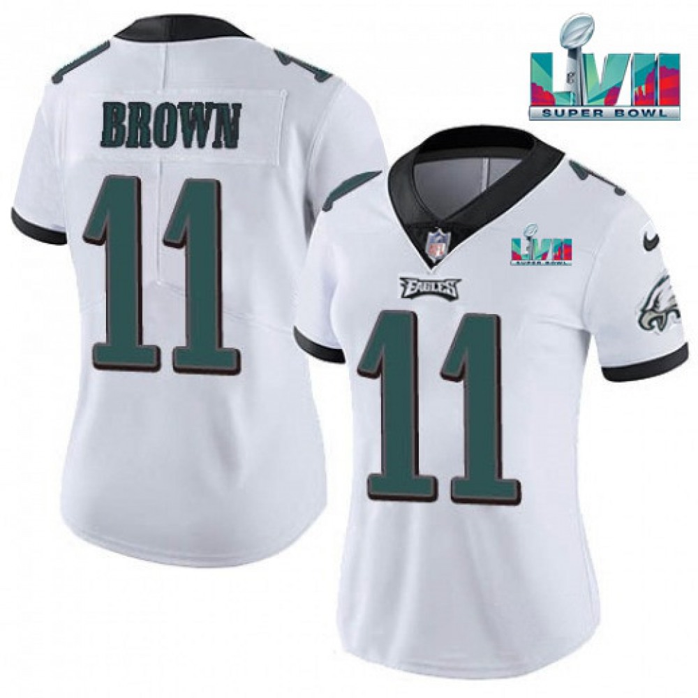 Women's Philadelphia Eagles #11 A.J. Brown White Super Bolw LVII Patch Vapor Untouchable Limited Stitched Football Jersey(Run Small) Women's Philadelphia Eagles #11 A.J. Brown White Super Bolw LVII Patch Vapor Untouchable Limited Stitched Football Jersey(Run Small)