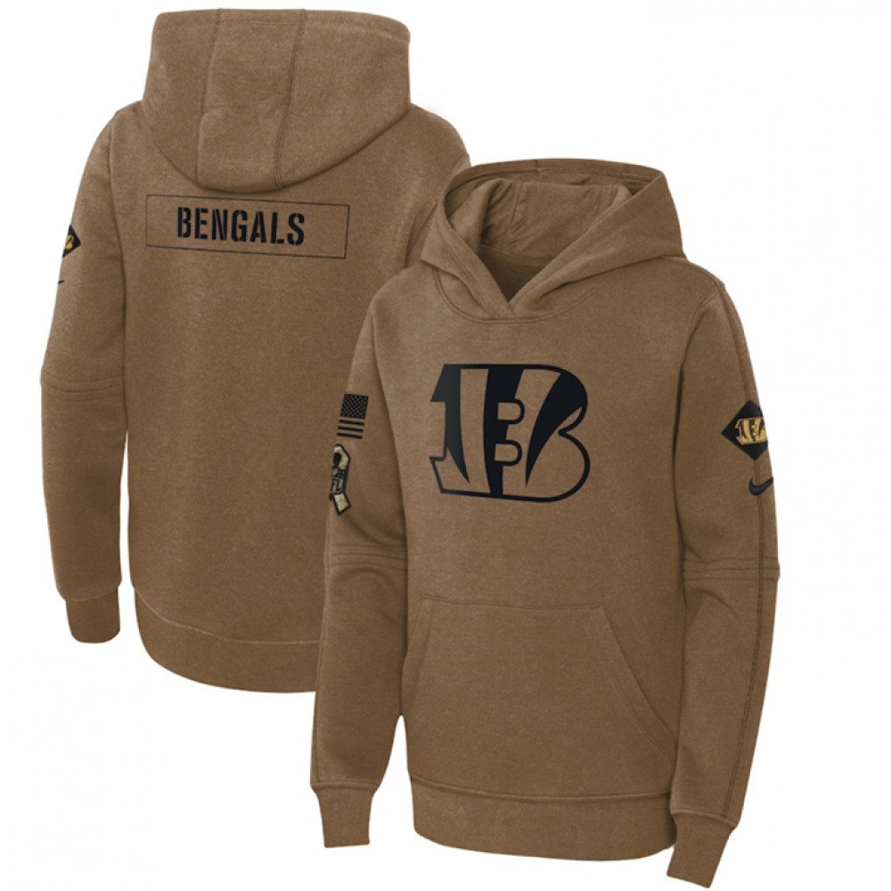 Youth Cincinnati Bengals 2023 Brown Salute to Service Pullover Hoodie Youth Cincinnati Bengals 2023 Brown Salute to Service Pullover Hoodie