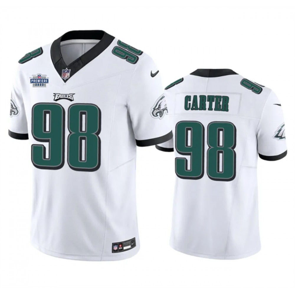 Men's Philadelphia Eagles #98 Jalen Carter White 2023 F.U.S.E. With Prem1ere Patch Vapor Untouchable Limited Stitched Football Jersey Men's Philadelphia Eagles #98 Jalen Carter White 2023 F.U.S.E. With Prem1ere Patch Vapor Untouchable Limited Stitched Football Jersey