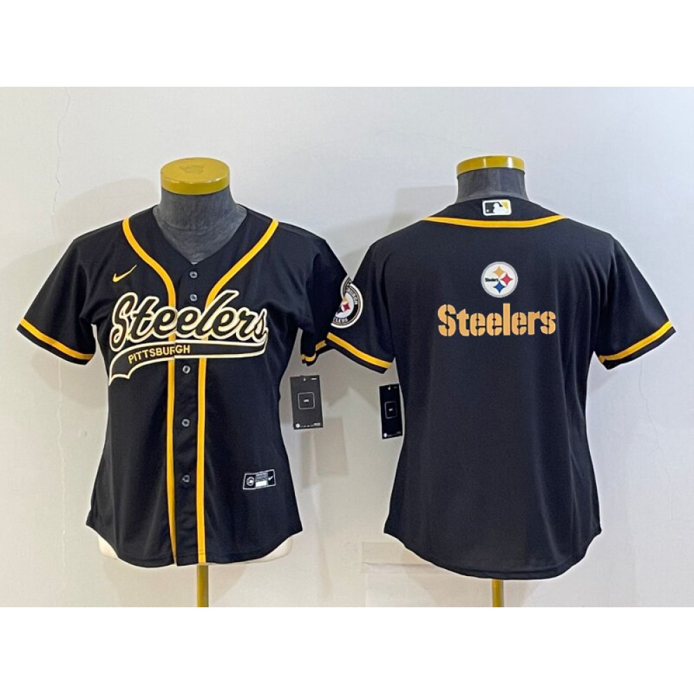 Youth Pittsburgh Steelers Black Team Big Logo With Patch Cool Base Stitched Baseball Jersey Youth Pittsburgh Steelers Black Team Big Logo With Patch Cool Base Stitched Baseball Jersey