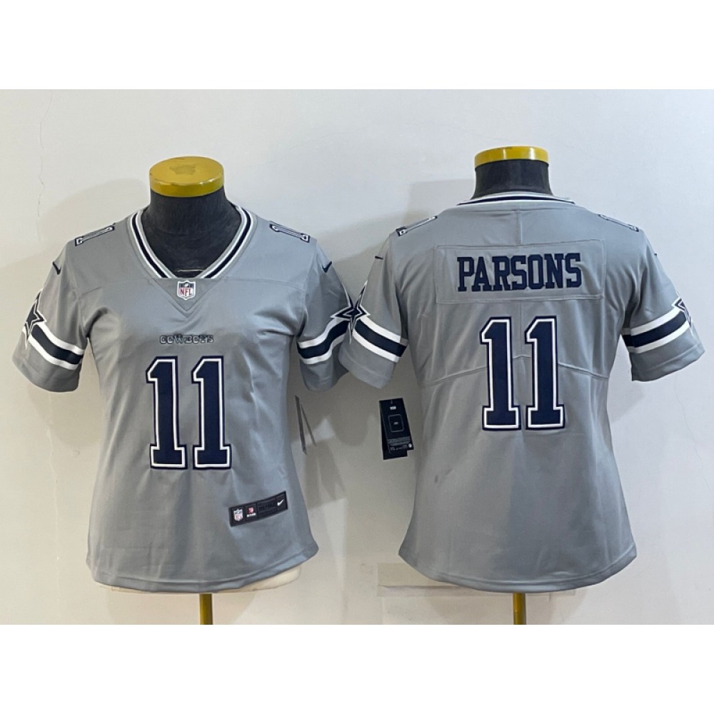 Women's Dallas Cowboys #11 Micah Parsons Gray Stitched Jersey(Run Small) Women's Dallas Cowboys #11 Micah Parsons Gray Stitched Jersey(Run Small)