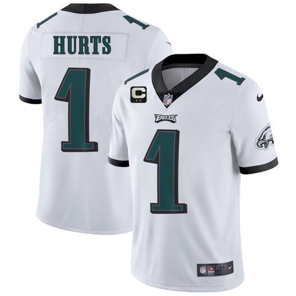 Men's Philadelphia Eagles #1 Jalen Hurts 2022 White With 2-star C Patch Vapor Untouchable Limited Stitched Jersey Men's Philadelphia Eagles #1 Jalen Hurts 2022 White With 2-star C Patch Vapor Untouchable Limited Stitched Jersey