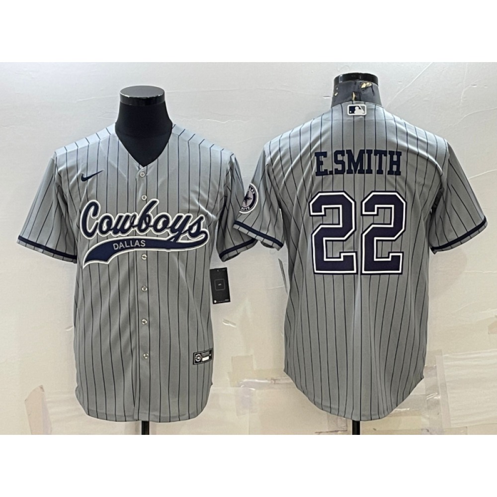 Men's Dallas Cowboys #22 Emmitt Smith Grey With Patch Cool Base Stitched Baseball Jersey Men's Dallas Cowboys #22 Emmitt Smith Grey With Patch Cool Base Stitched Baseball Jersey