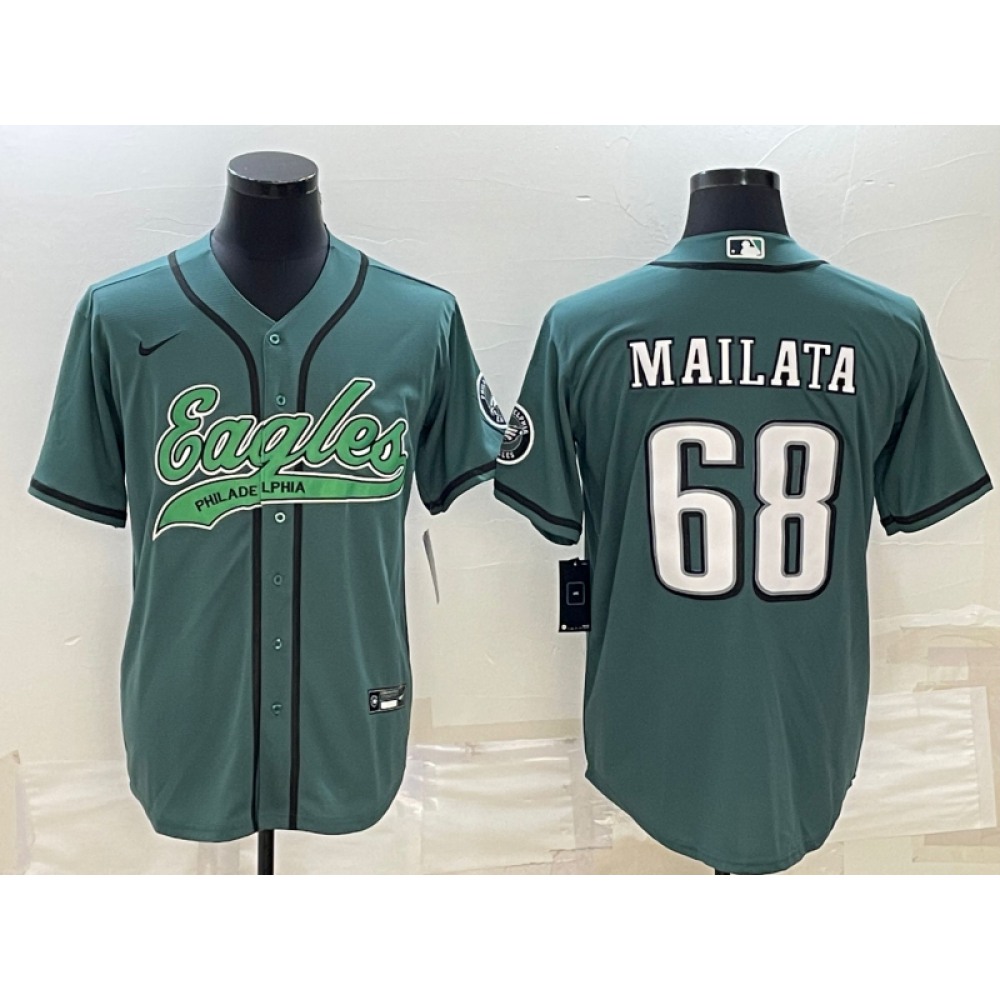 Men's Philadelphia Eagles #68 Jordan Mailata Green With Patch Cool Base Stitched Baseball Jersey Men's Philadelphia Eagles #68 Jordan Mailata Green With Patch Cool Base Stitched Baseball Jersey
