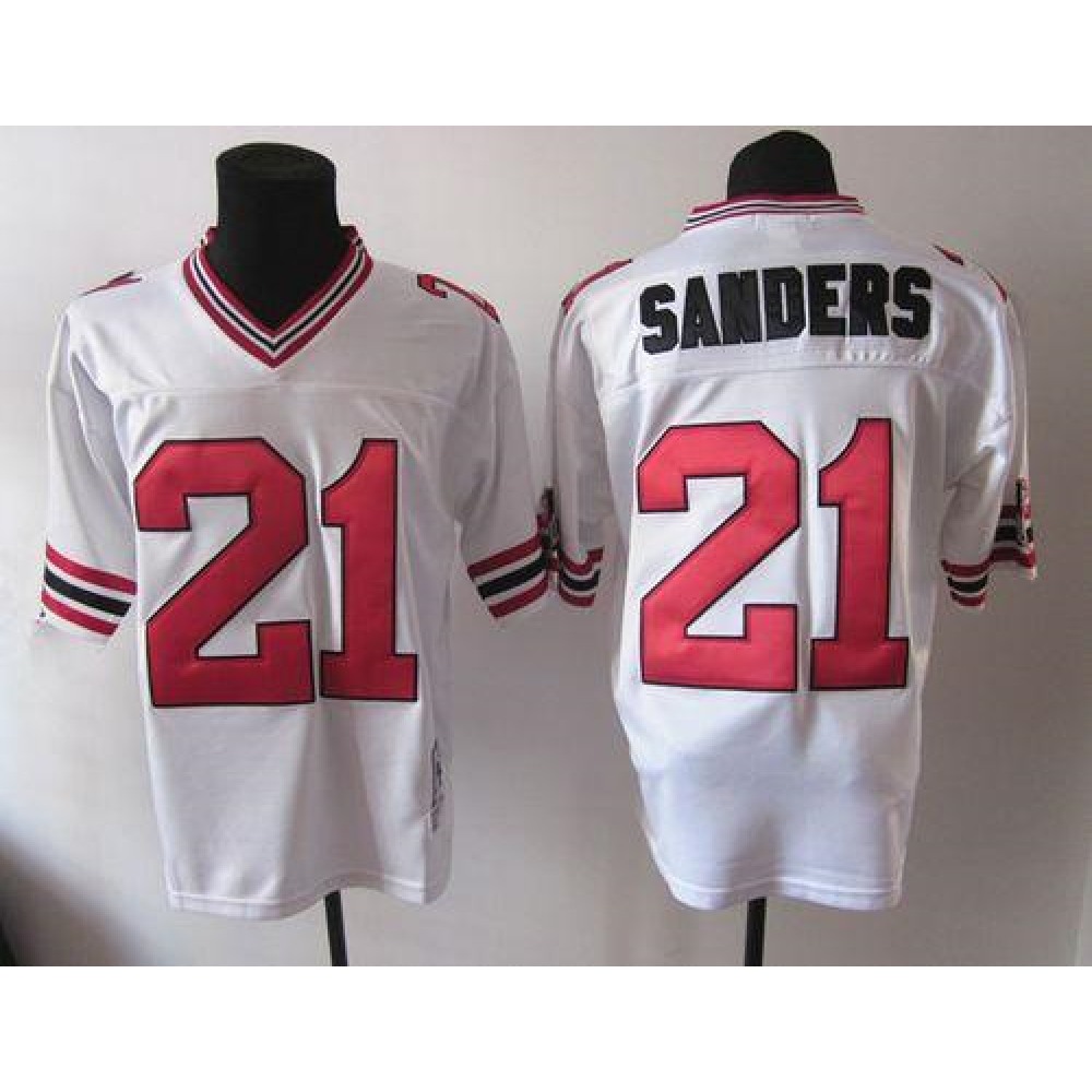 1992 Mitchell And Ness Falcons #21 Deion Sanders White Throwback Stitched NFL Jersey