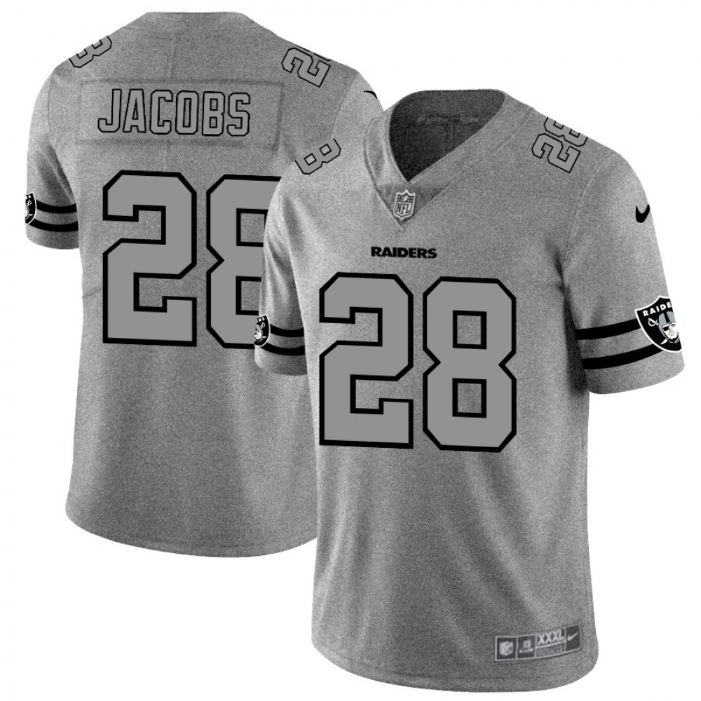 Men's Oakland Raiders #28 Josh Jacobs 2019 Gray Gridiron Team Logo Limited Stitched NFL Jersey Men's Oakland Raiders #28 Josh Jacobs 2019 Gray Gridiron Team Logo Limited Stitched NFL Jersey