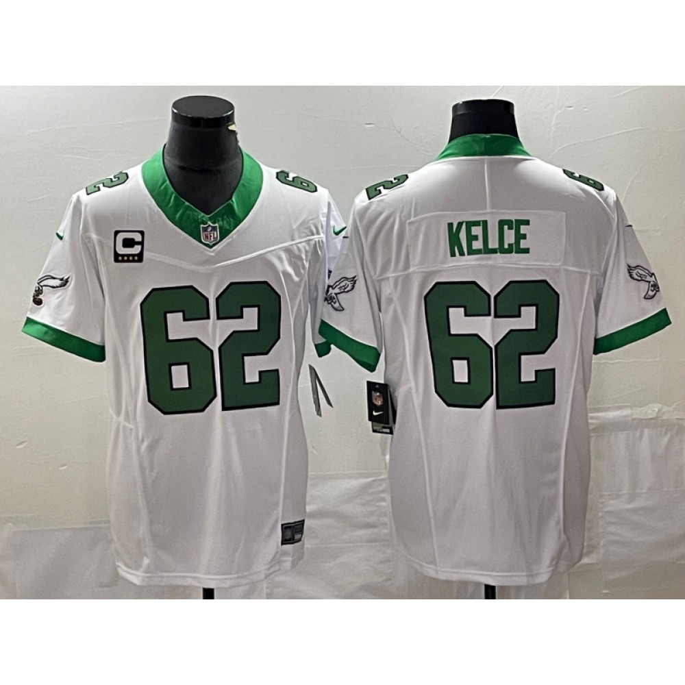 Men's Philadelphia Eagles #62 Jason Kelce White 2023 F.U.S.E. With 4-star C Patch Vapor Untouchable Stitched Football Jersey Men's Philadelphia Eagles #62 Jason Kelce White 2023 F.U.S.E. With 4-star C Patch Vapor Untouchable Stitched Football Jersey