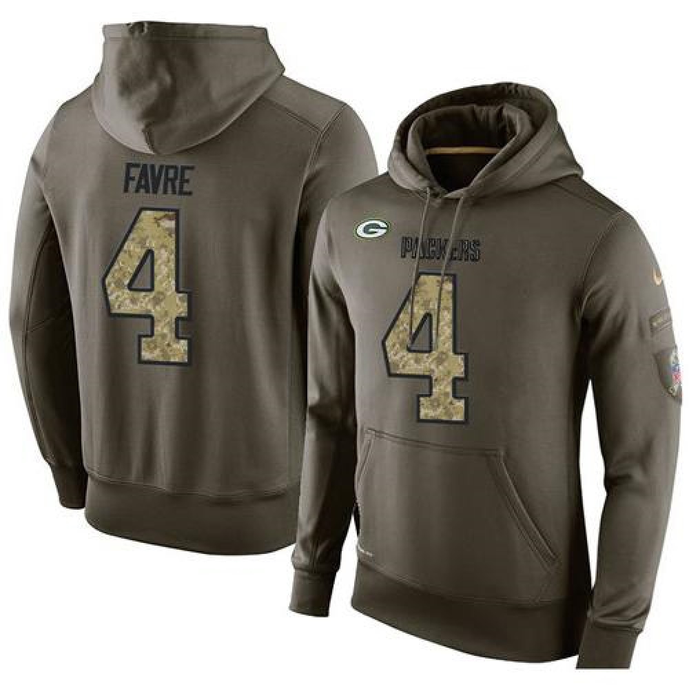 NFL Men's Nike Green Bay Packers #4 Brett Favre Stitched Green Olive Salute To Service KO Performance Hoodie