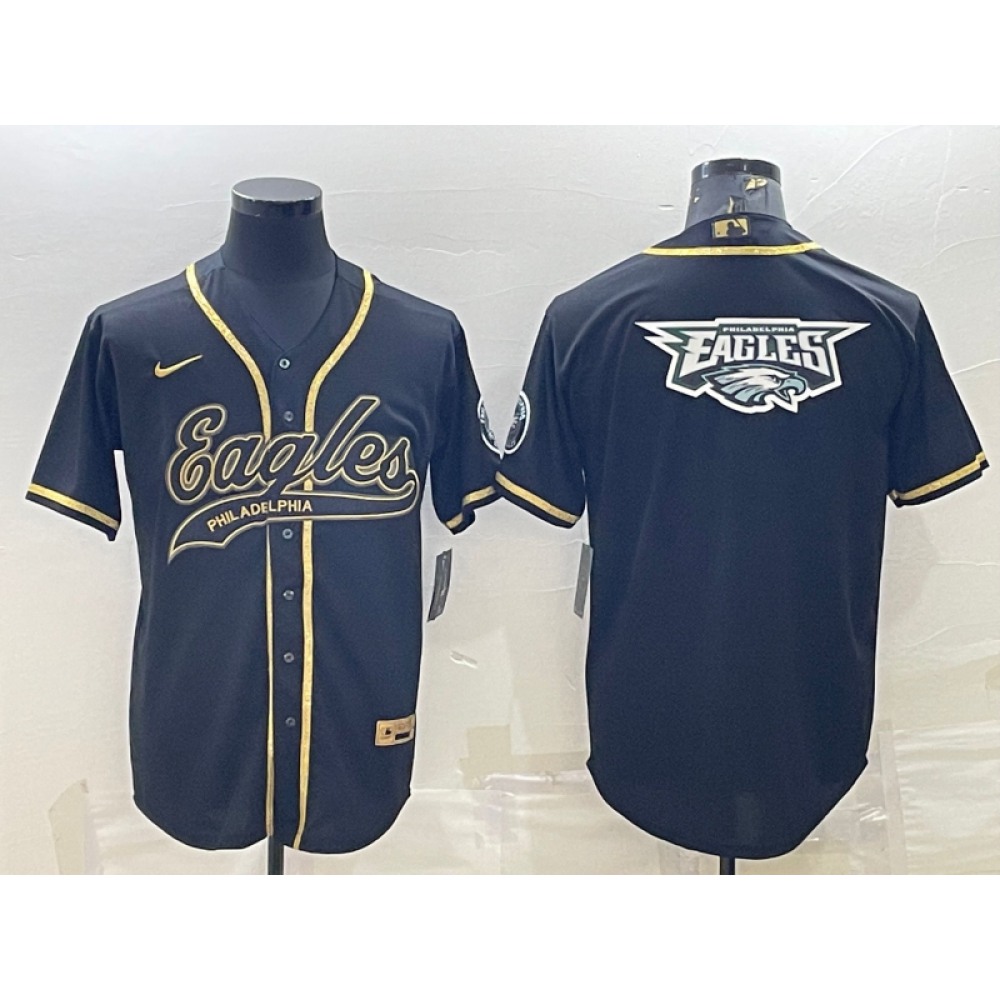 Men's Philadelphia Eagles Black Gold Team Big Logo With Patch Cool Base Stitched Baseball Jersey Men's Philadelphia Eagles Black Gold Team Big Logo With Patch Cool Base Stitched Baseball Jersey