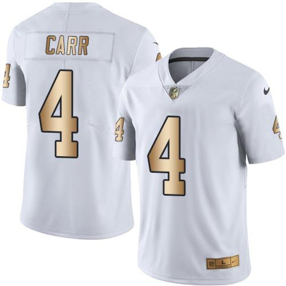 Nike Raiders #4 Derek Carr White Men's Stitched NFL Limited Gold Rush Jersey Nike Raiders #4 Derek Carr White Men's Stitched NFL Limited Gold Rush Jersey