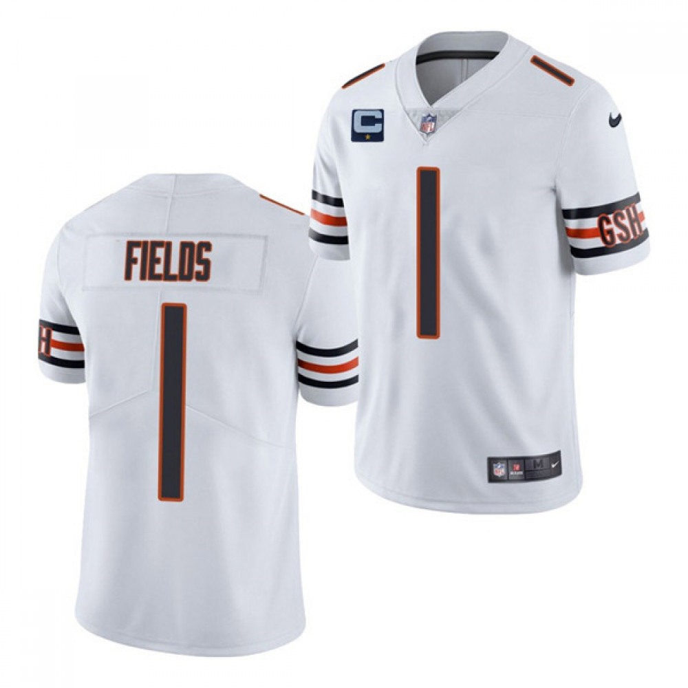 Men's Chicago Bears #1 Justin Fields 2022 White With 1-star C Patch Vapor Untouchable Limited Stitched Jersey Men's Chicago Bears #1 Justin Fields 2022 White With 1-star C Patch Vapor Untouchable Limited Stitched Jersey