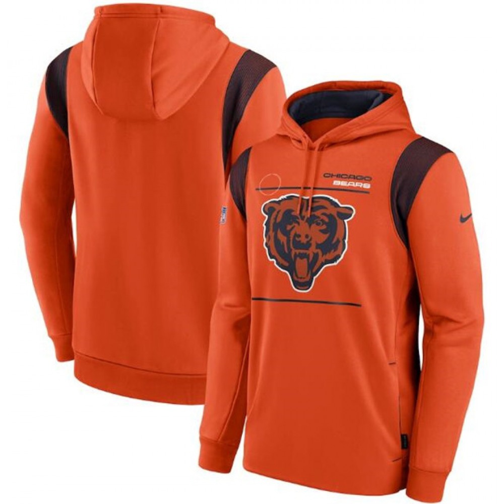 Men's Chicago Bears 2021 Orange Sideline Logo Performance Pullover Hoodie Men's Chicago Bears 2021 Orange Sideline Logo Performance Pullover Hoodie