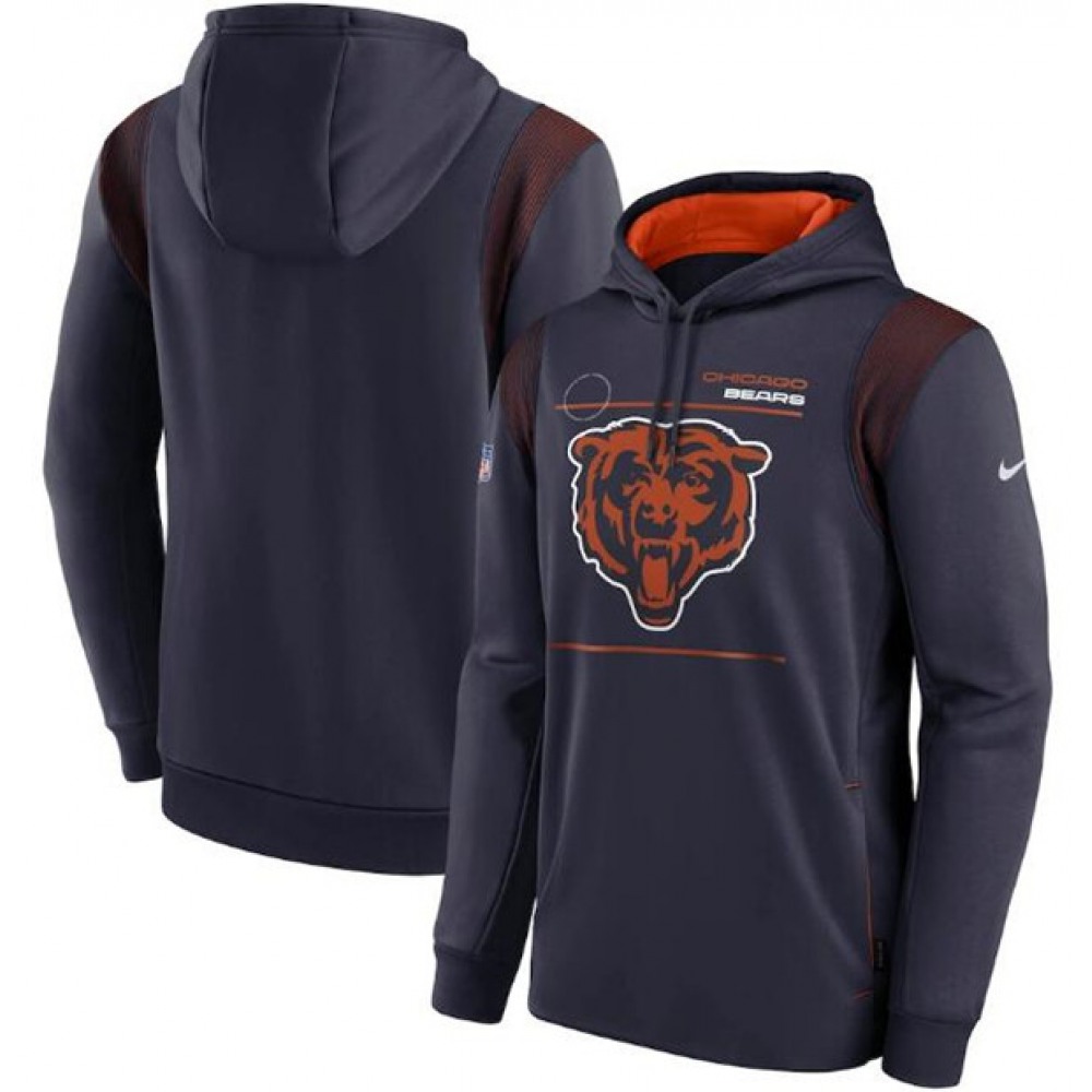 Men's Chicago Bears 2021 Navy Sideline Logo Performance Pullover Hoodie Men's Chicago Bears 2021 Navy Sideline Logo Performance Pullover Hoodie