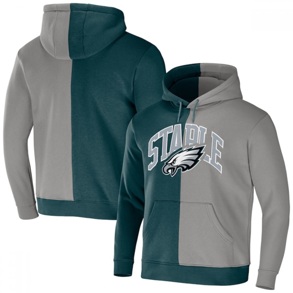 Men's Philadelphia Eagles Green/Grey Split Logo Pullover Hoodie Men's Philadelphia Eagles Green/Grey Split Logo Pullover Hoodie