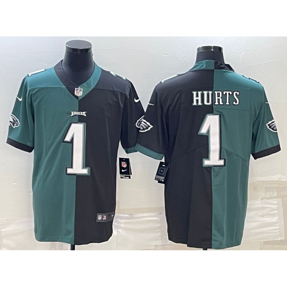 Men's Philadelphia Eagles #1 Jalen Hurts Black & Green Split Limited Stitched Jersey Men's Philadelphia Eagles #1 Jalen Hurts Black & Green Split Limited Stitched Jersey