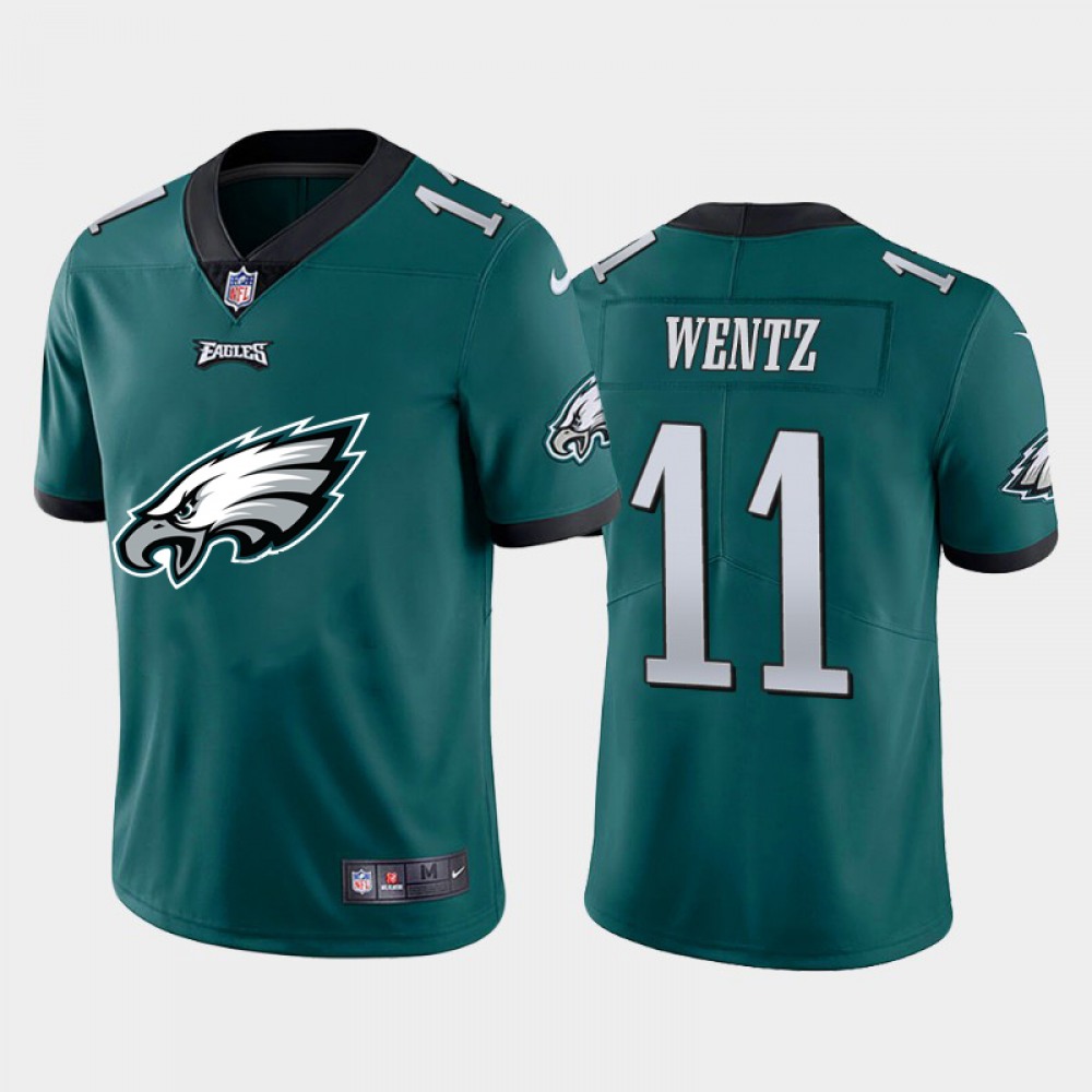Men's Philadelphia Eagles #11 Carson Wentz Green 2020 Team Big Logo Limited Stitched Jersey Men's Philadelphia Eagles #11 Carson Wentz Green 2020 Team Big Logo Limited Stitched Jersey