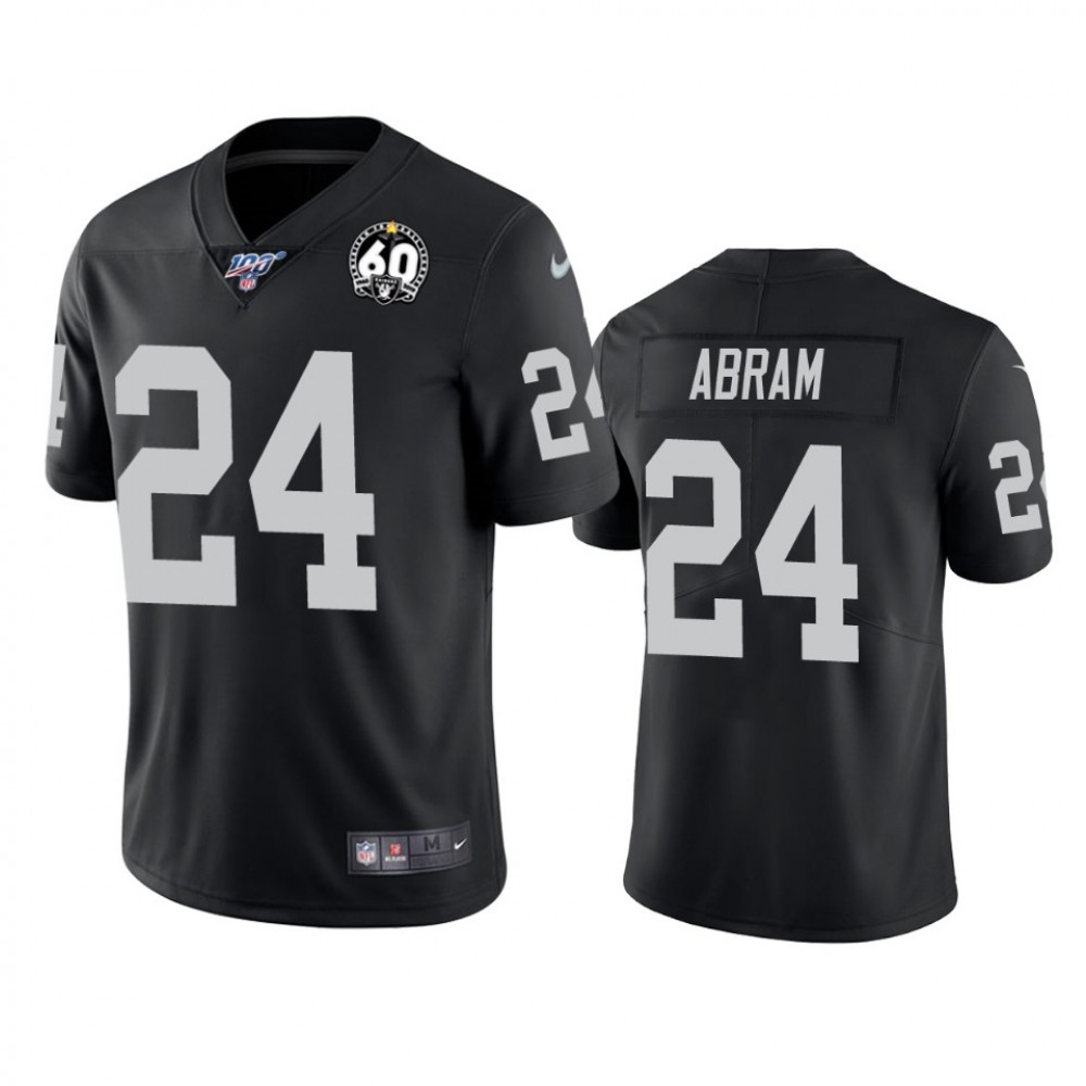Men's Oakland Raiders #24 Johnathan Abram Black 100th Season with 60 Patch Vapor Limited Stitched NFL Jersey Men's Oakland Raiders #24 Johnathan Abram Black 100th Season with 60 Patch Vapor Limited Stitched NFL Jersey
