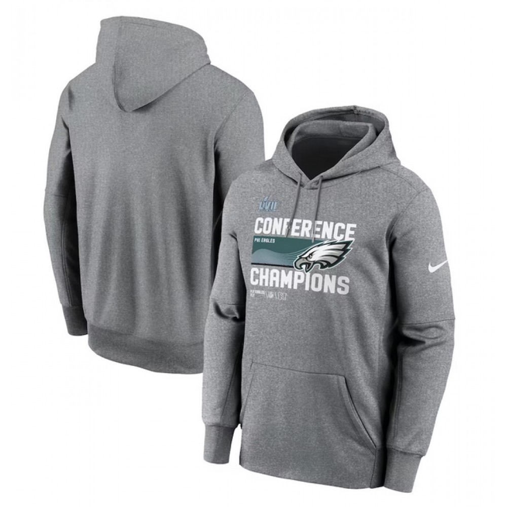 Men's Philadelphia Eagles Heather Gray 2022 NFC Champions Locker Room Trophy Collection Pullover Hoodie Men's Philadelphia Eagles Heather Gray 2022 NFC Champions Locker Room Trophy Collection Pullover Hoodie