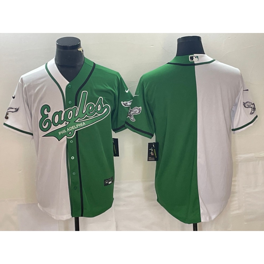 Men's Philadelphia Eagles Blank Green/White Split Cool Base Stitched Baseball Jersey Men's Philadelphia Eagles Blank Green/White Split Cool Base Stitched Baseball Jersey