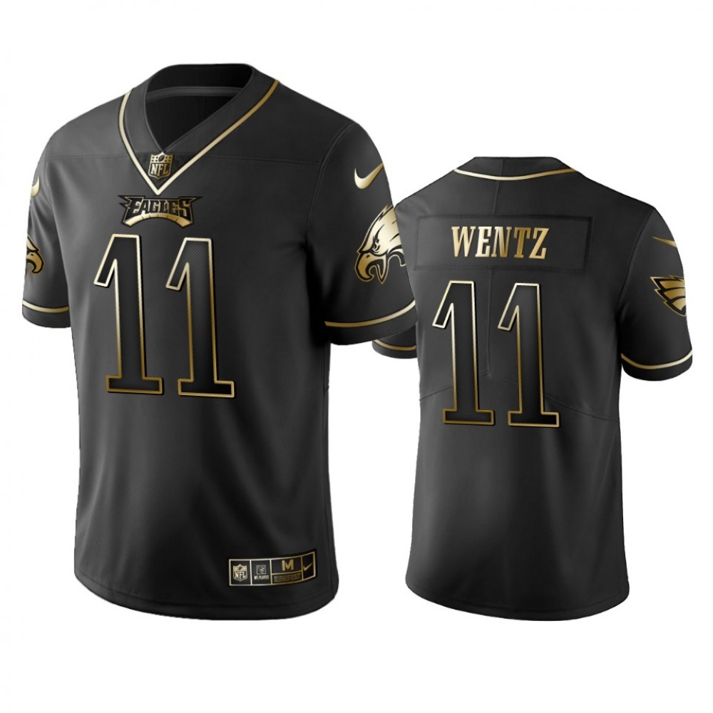 Men's Philadelphia Eagles #11 Carson Wentz Black 2019 Golden Edition Limited Stitched NFL Jersey Men's Philadelphia Eagles #11 Carson Wentz Black 2019 Golden Edition Limited Stitched NFL Jersey