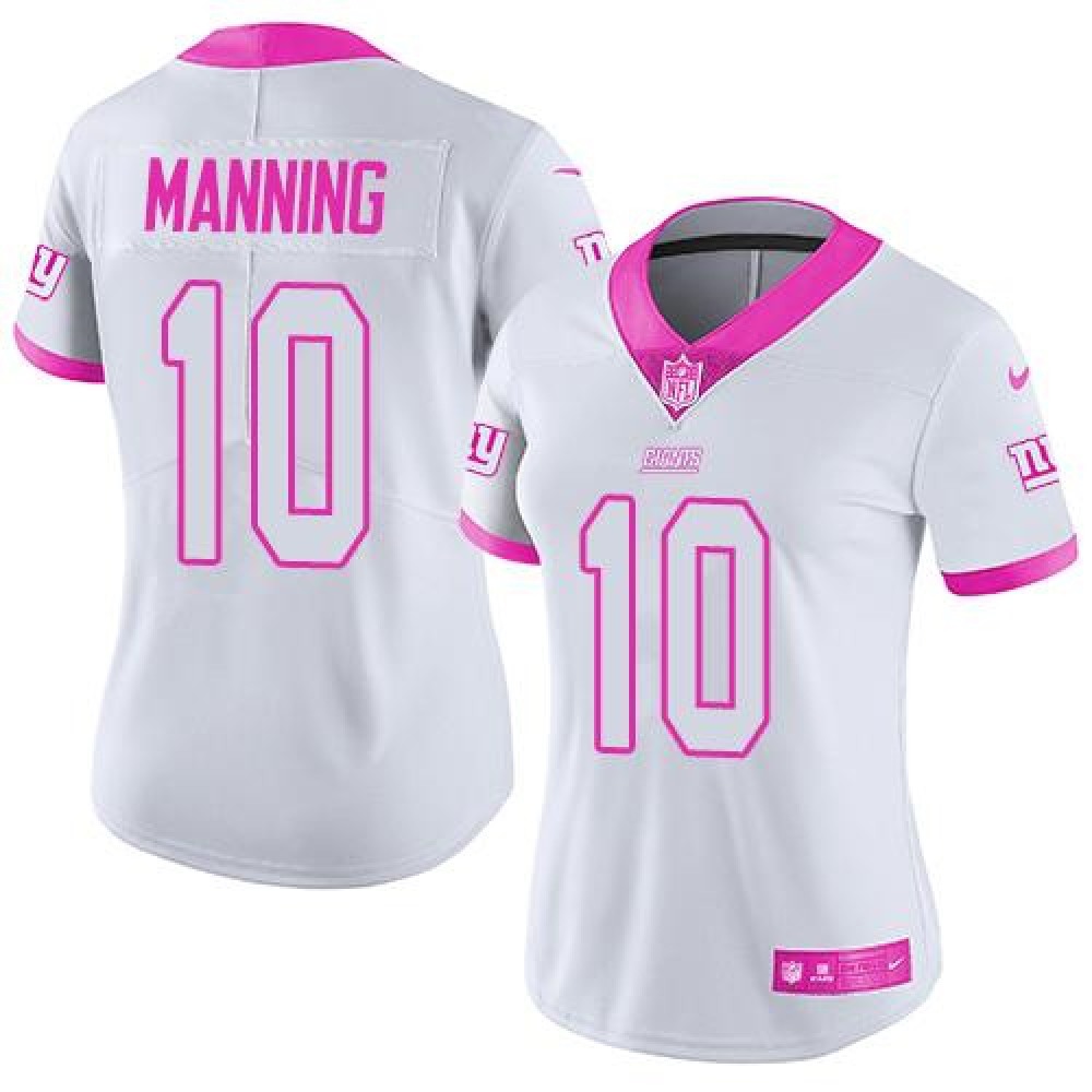 Nike Giants #10 Eli Manning White/Pink Women's Stitched NFL Limited Rush Fashion Jersey Nike Giants #10 Eli Manning White/Pink Women's Stitched NFL Limited Rush Fashion Jersey