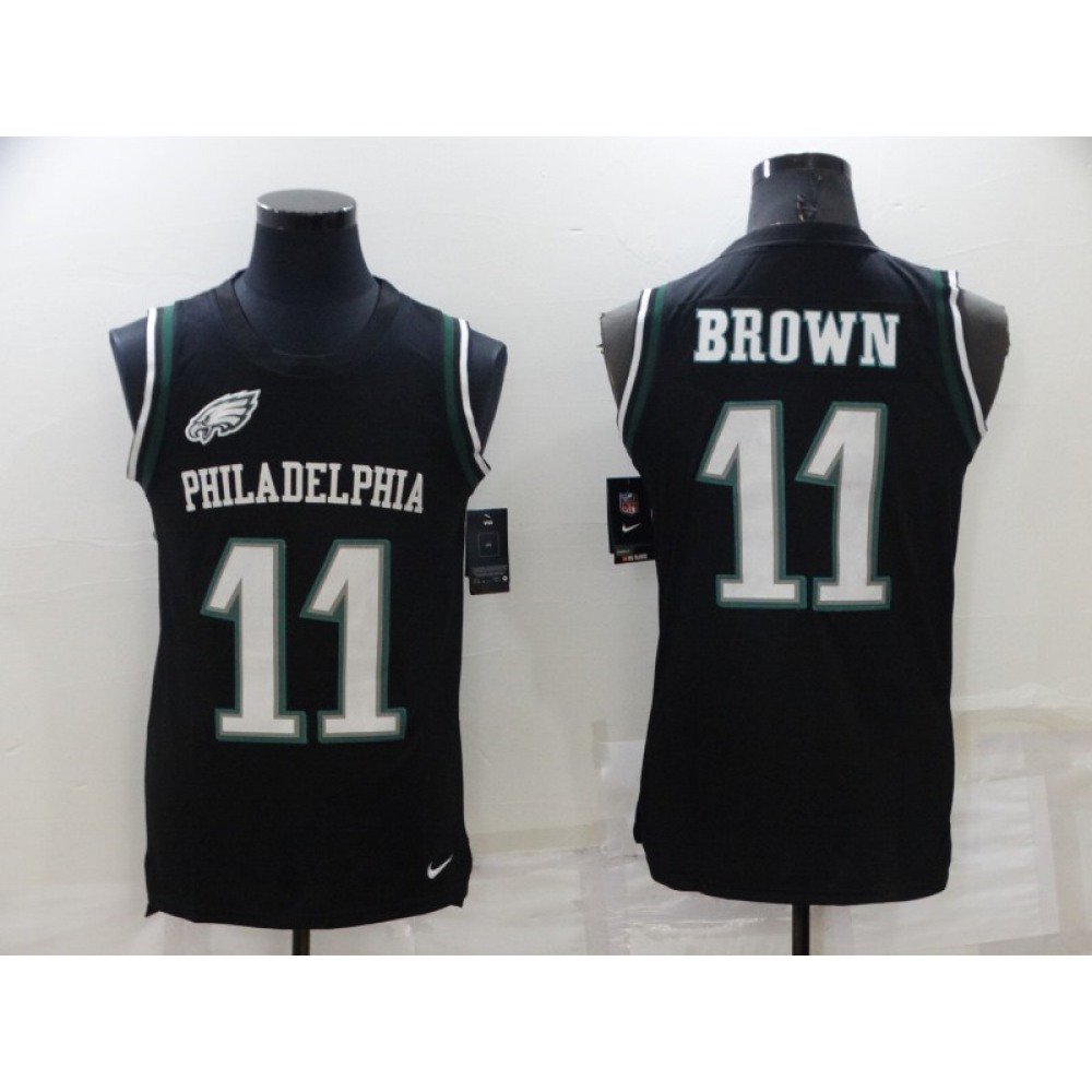 Men's Philadelphia Eagles #11 A. J. Brown Black Limited Tank Top Stitched Jersey Men's Philadelphia Eagles #11 A. J. Brown Black Limited Tank Top Stitched Jersey