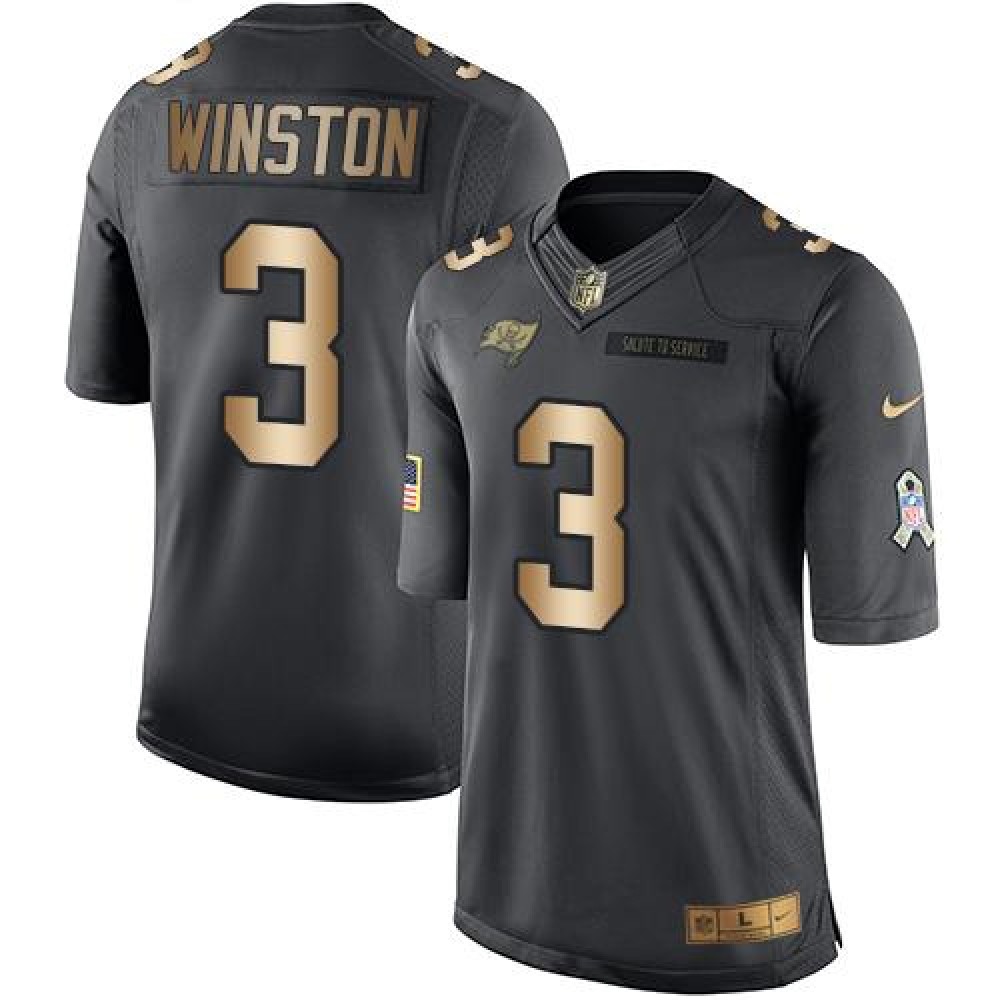 Nike Buccaneers #3 Jameis Winston Black Men's Stitched NFL Limited Gold Salute To Service Jersey Nike Buccaneers #3 Jameis Winston Black Men's Stitched NFL Limited Gold Salute To Service Jersey