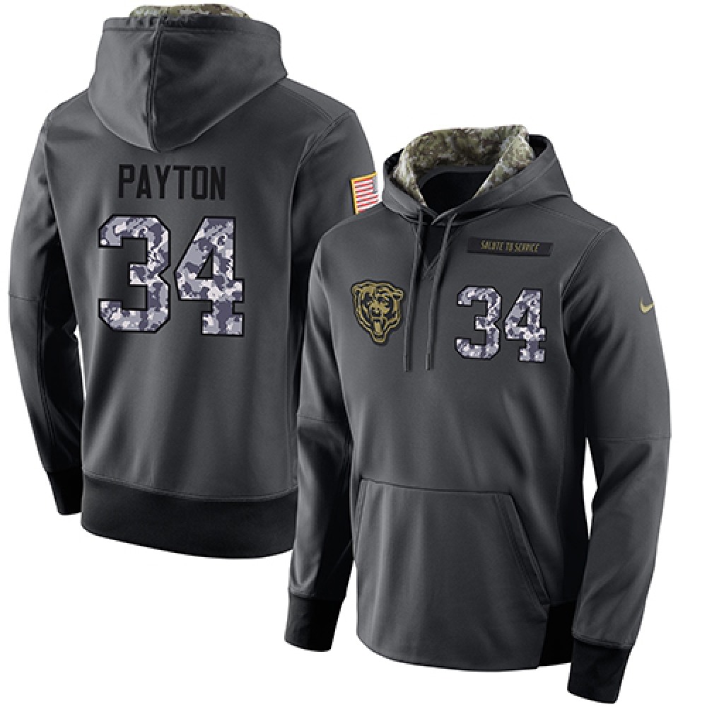 NFL Men's Nike Chicago Bears #34 Walter Payton Stitched Black Anthracite Salute to Service Player Performance Hoodie NFL Men's Nike Chicago Bears #34 Walter Payton Stitched Black Anthracite Salute to Service Player Performance Hoodie
