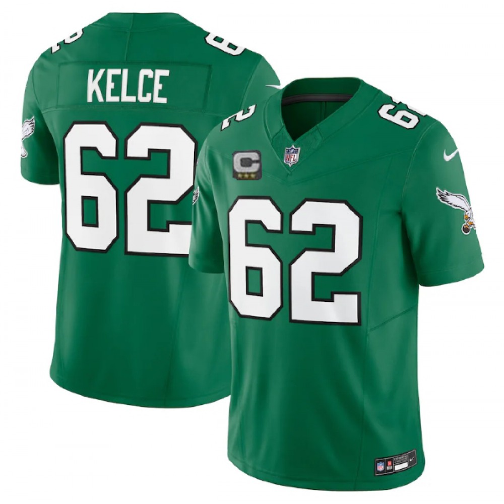Men's Philadelphia Eagles #62 Jason Kelce Green 2023 F.U.S.E. Vapor Untouchable With 4-Star C Patch Stitched Football Jersey Men's Philadelphia Eagles #62 Jason Kelce Green 2023 F.U.S.E. Vapor Untouchable With 4-Star C Patch Stitched Football Jersey