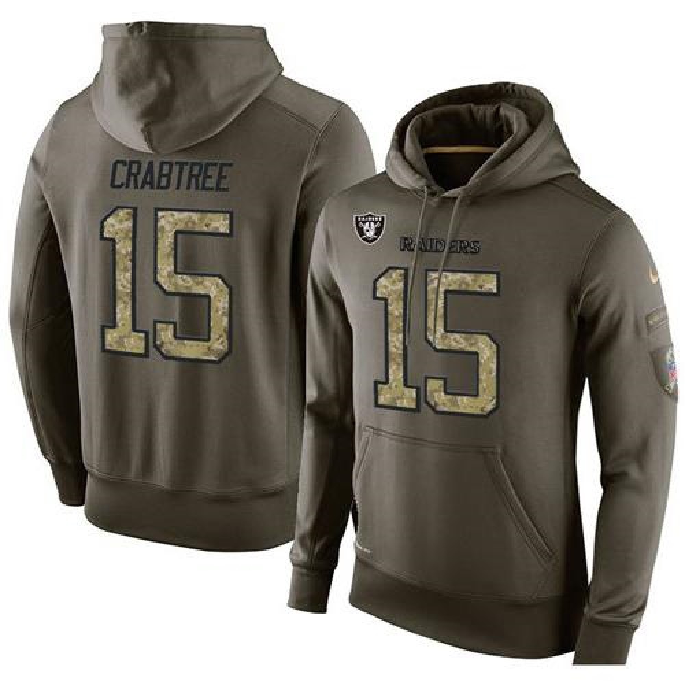 NFL Men's Nike Oakland Raiders #15 Michael Crabtree Stitched Green Olive Salute To Service KO Performance Hoodie NFL Men's Nike Oakland Raiders #15 Michael Crabtree Stitched Green Olive Salute To Service KO Performance Hoodie