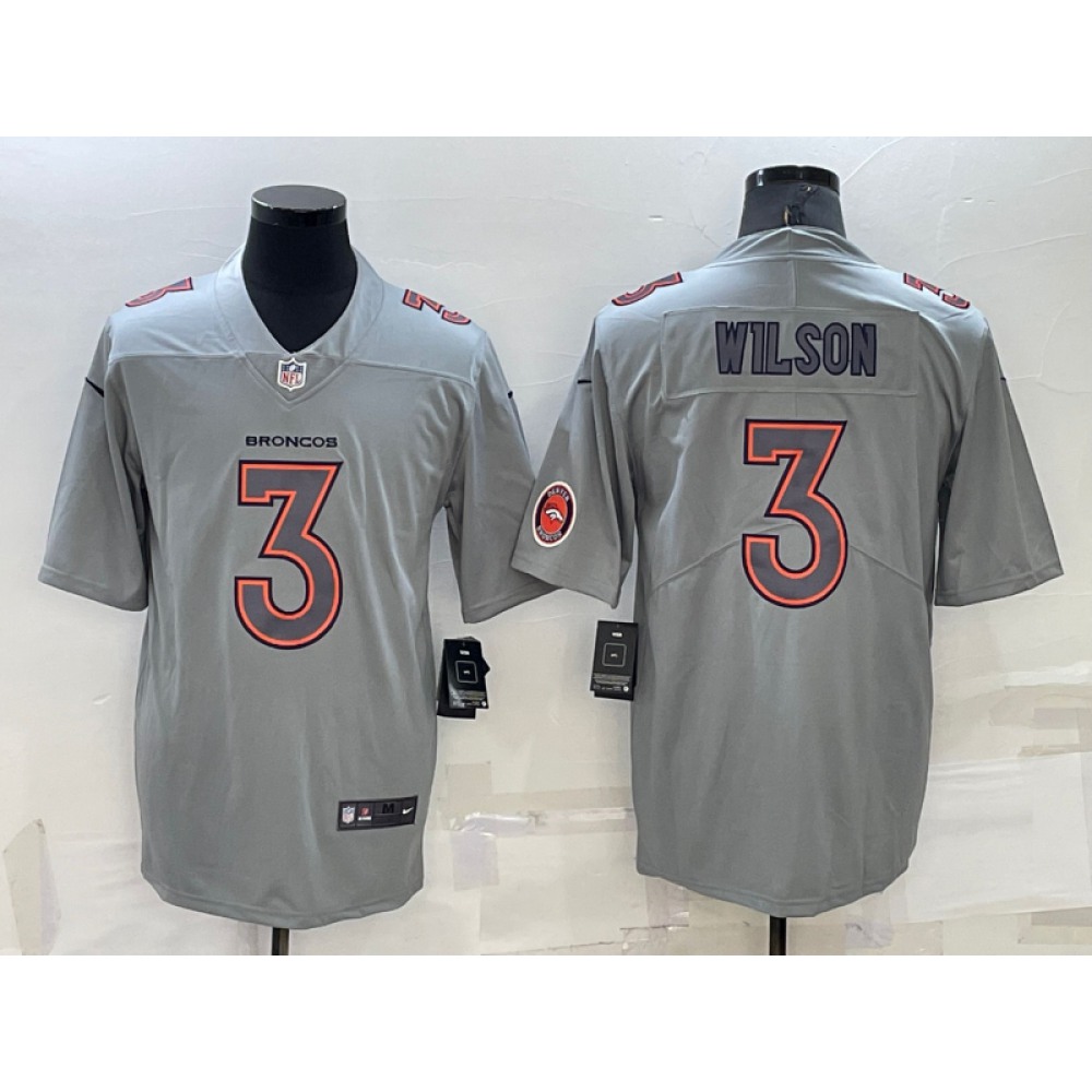 Men's Denver Broncos #3 Russell Wilson Grey With Patch Atmosphere Fashion Stitched Jersey Men's Denver Broncos #3 Russell Wilson Grey With Patch Atmosphere Fashion Stitched Jersey