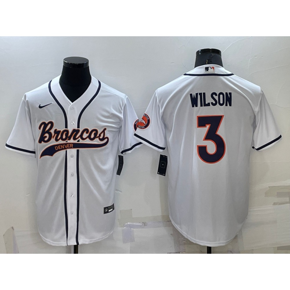 Men's Denver Broncos #3 Russell Wilson White Cool Base Stitched Baseball Jersey Men's Denver Broncos #3 Russell Wilson White Cool Base Stitched Baseball Jersey