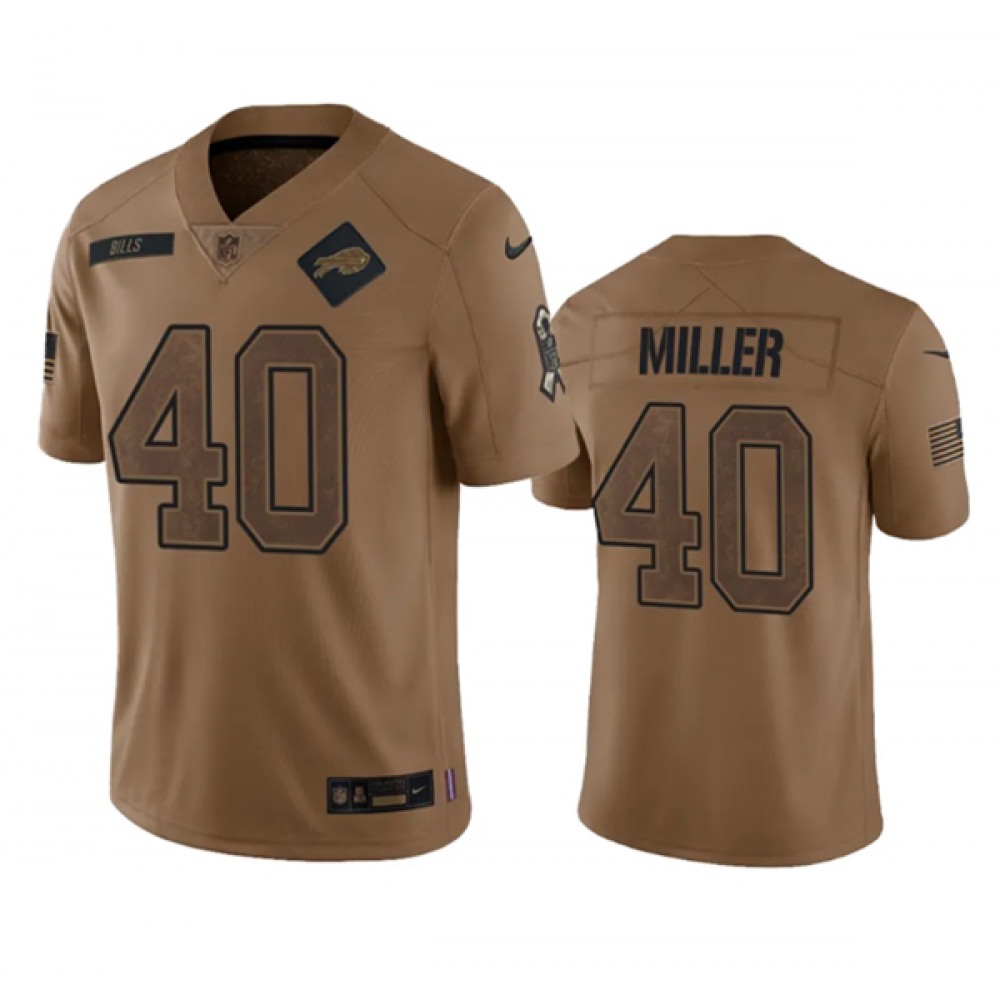 Men's Buffalo Bills #40 Von Miller 2023 Brown Salute To Service Limited Stitched Jersey Men's Buffalo Bills #40 Von Miller 2023 Brown Salute To Service Limited Stitched Jersey