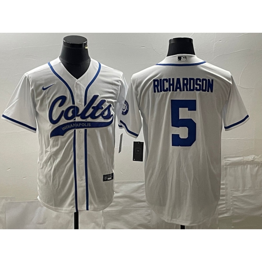 Men's Indianapolis Colts #5 Anthony Richardson White Cool Base Stitched Baseball Jersey Men's Indianapolis Colts #5 Anthony Richardson White Cool Base Stitched Baseball Jersey