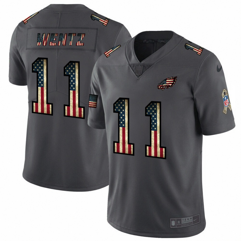 Men's Philadelphia Eagles #11 Carson Wentz Grey 2019 Salute To Service USA Flag Fashion Limited Stitched NFL Jersey Men's Philadelphia Eagles #11 Carson Wentz Grey 2019 Salute To Service USA Flag Fashion Limited Stitched NFL Jersey