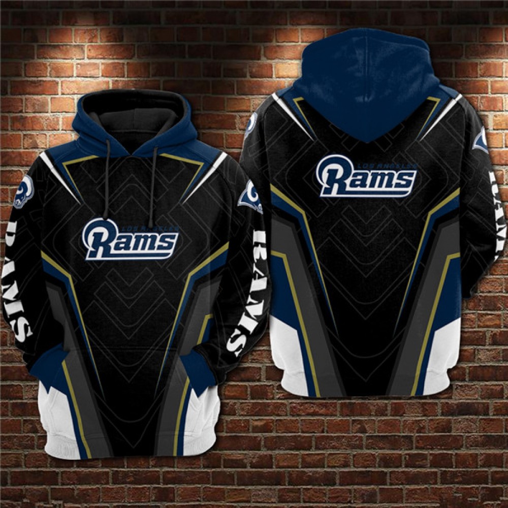 Men's Los Angeles Rams Black/Blue 3D All Over Print Pullover Hoodie Men's Los Angeles Rams Black/Blue 3D All Over Print Pullover Hoodie