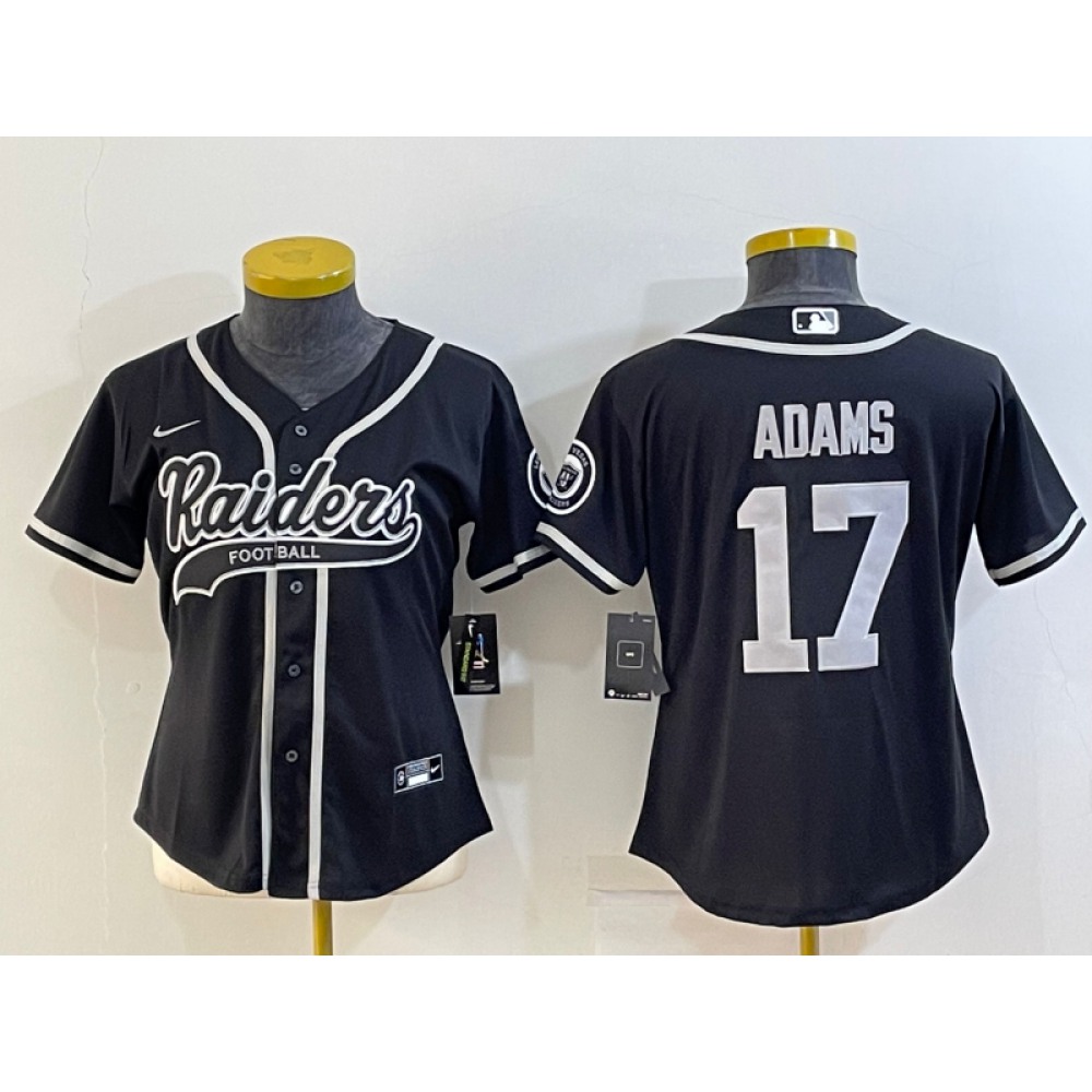 Women's Las Vegas Raiders #17 Davante Adams Black With Patch Cool Base Stitched Baseball Jersey(Run Small) Women's Las Vegas Raiders #17 Davante Adams Black With Patch Cool Base Stitched Baseball Jersey(Run Small)