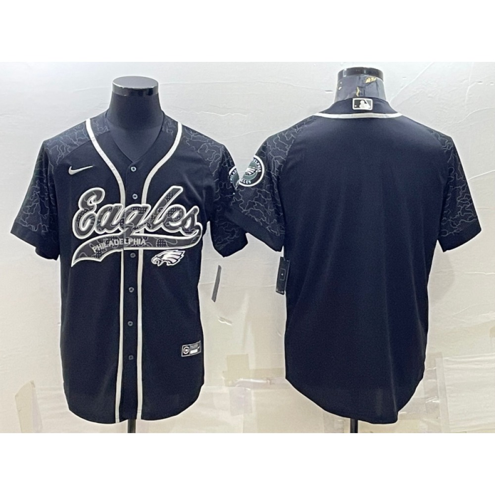 Men's Philadelphia Eagles Blank Black Reflective With Patch Cool Base Stitched Baseball Jersey Men's Philadelphia Eagles Blank Black Reflective With Patch Cool Base Stitched Baseball Jersey