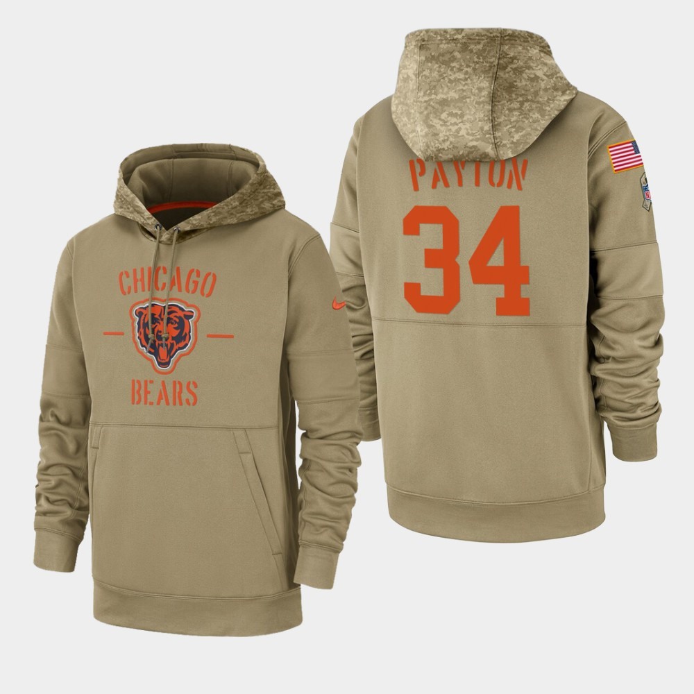 Men's Chicago Bears #34 Walter Payton Tan 2019 Salute to Service Sideline Therma Pullover Hoodie Men's Chicago Bears #34 Walter Payton Tan 2019 Salute to Service Sideline Therma Pullover Hoodie