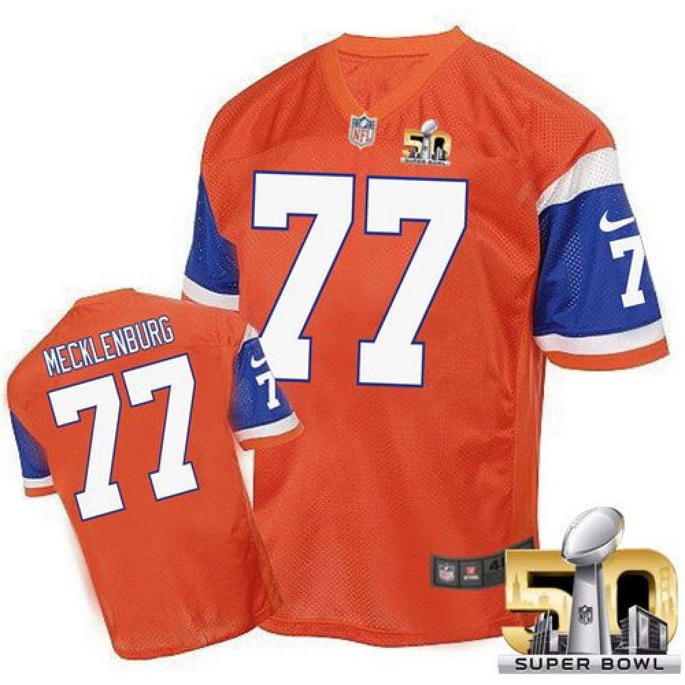 Nike Broncos #77 Karl Mecklenburg Orange Super Bowl 50 Men's Stitched NFL Elite Throwback Jersey Nike Broncos #77 Karl Mecklenburg Orange Super Bowl 50 Men's Stitched NFL Elite Throwback Jersey