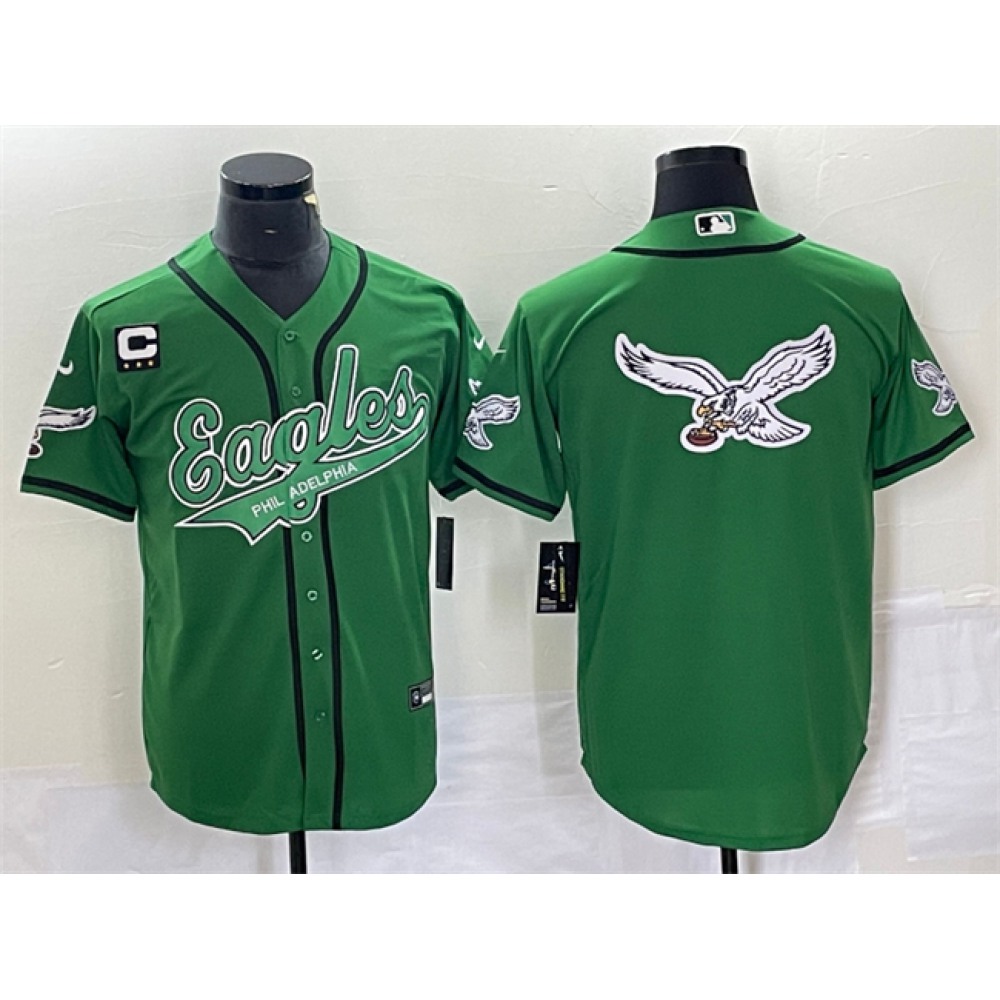 Men's Philadelphia Eagles Green Team Big Logo With 3-star C Patch Cool Base Stitched Baseball Jersey Men's Philadelphia Eagles Green Team Big Logo With 3-star C Patch Cool Base Stitched Baseball Jersey