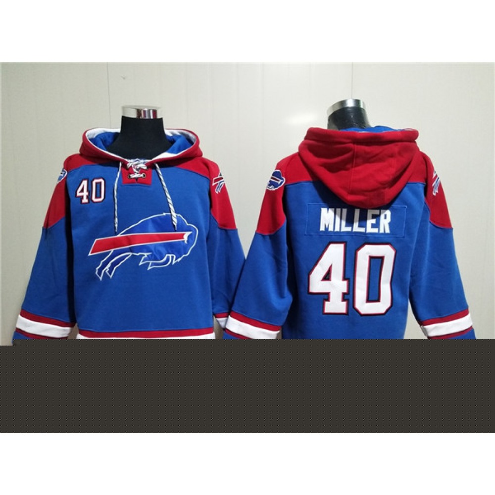 Men's Buffalo Bills #40 Von Miller Red/Blue Ageless Must-Have Lace-Up Pullover Hoodie Men's Buffalo Bills #40 Von Miller Red/Blue Ageless Must-Have Lace-Up Pullover Hoodie