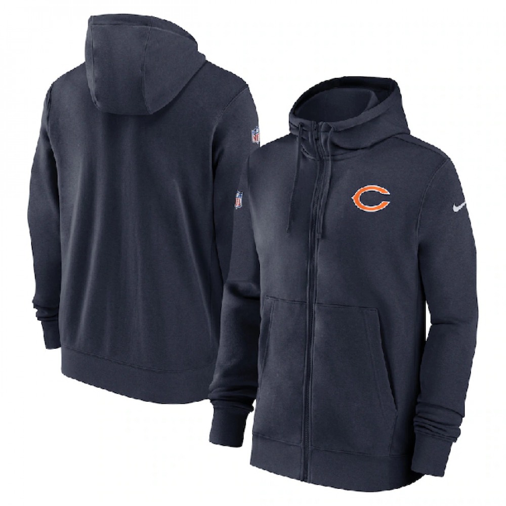 Men's Chicago Bears Navy Sideline Club Performance Full-Zip Hoodie Men's Chicago Bears Navy Sideline Club Performance Full-Zip Hoodie