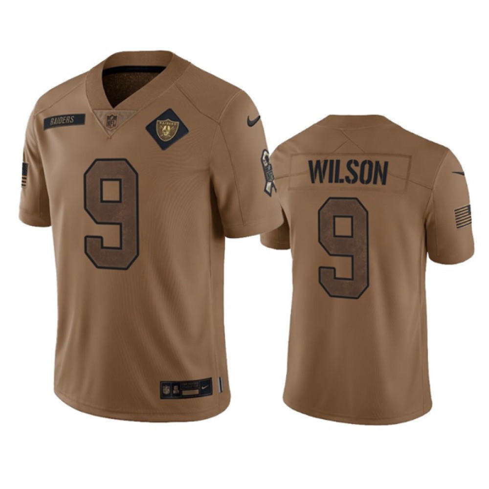 Men's Las Vegas Raiders #9 Tyree Wilson 2023 Brown Salute To Service Limited Stitched Football Jersey Men's Las Vegas Raiders #9 Tyree Wilson 2023 Brown Salute To Service Limited Stitched Football Jersey