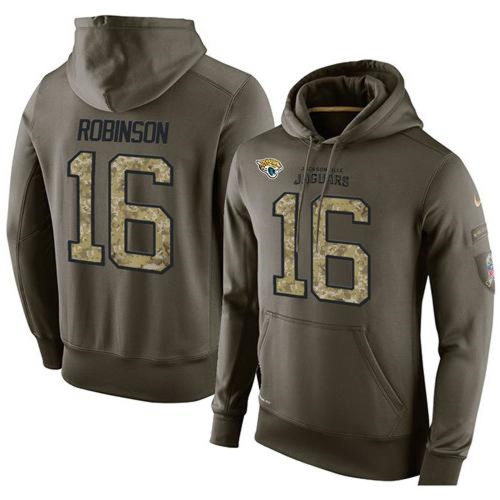 NFL Men's Nike Jacksonville Jaguars #16 Denard Robinson Stitched Green Olive Salute To Service KO Performance Hoodie NFL Men's Nike Jacksonville Jaguars #16 Denard Robinson Stitched Green Olive Salute To Service KO Performance Hoodie