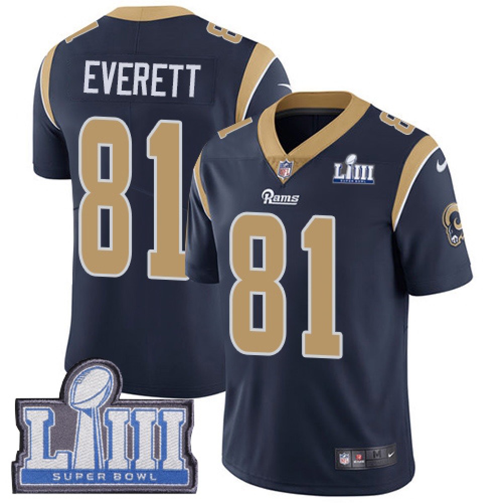Men's Los Angeles Rams #81 Gerald Everett Navy Blue Super Bowl LIII Vapor Untouchable Limited Stitched NFL Jersey Men's Los Angeles Rams #81 Gerald Everett Navy Blue Super Bowl LIII Vapor Untouchable Limited Stitched NFL Jersey