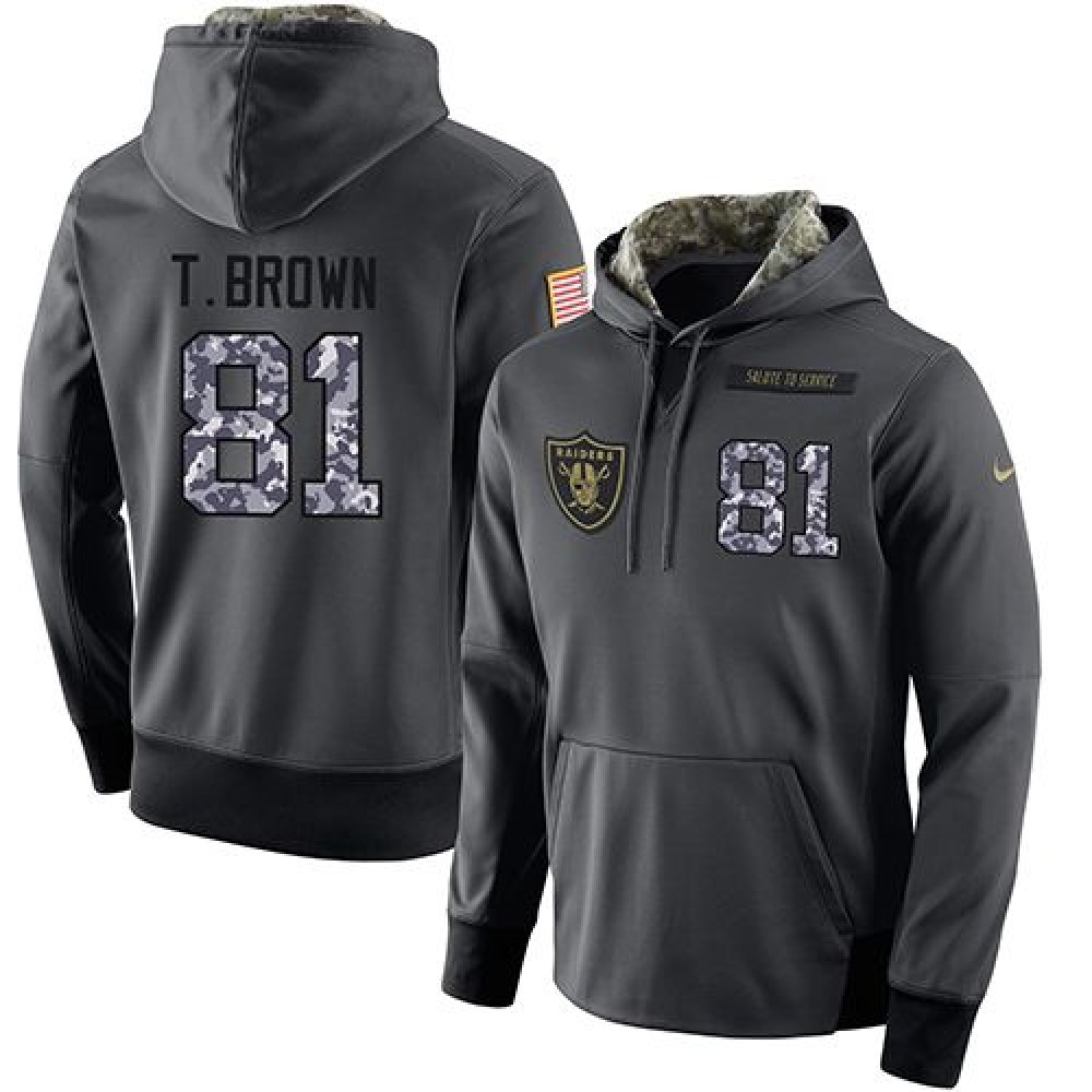 NFL Men's Nike Oakland Raiders #81 Tim Brown Stitched Black Anthracite Salute to Service Player Performance Hoodie NFL Men's Nike Oakland Raiders #81 Tim Brown Stitched Black Anthracite Salute to Service Player Performance Hoodie